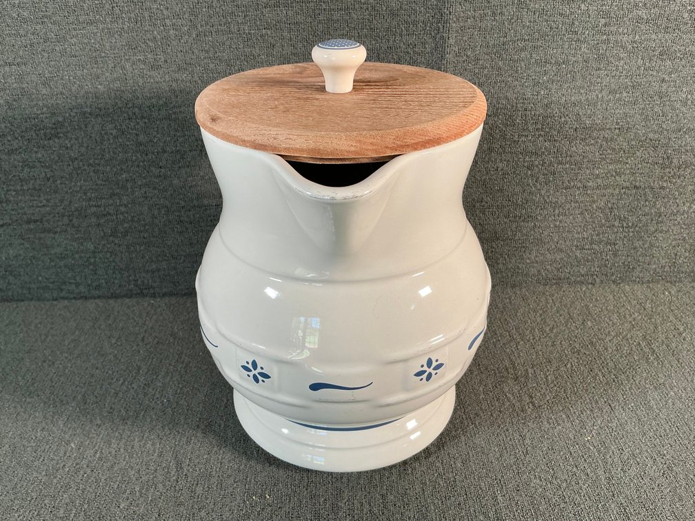 Image for Longaberger Pottery Pitcher with Wooden Lid