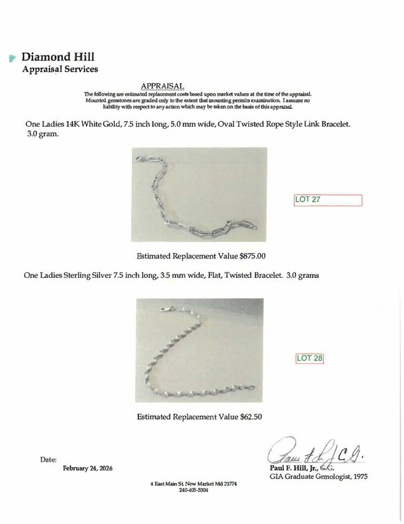 Image for 14K White Gold, 7.5 inch long, Bracelet