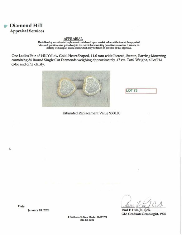 Image for 14K Yellow Gold Pierced, Button, Earring