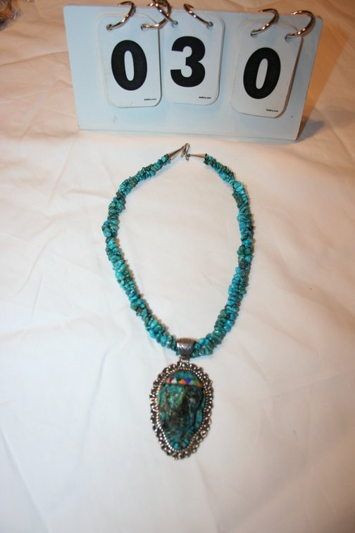 Image for Vintage Sterling Turquoise Necklace Signed J.M