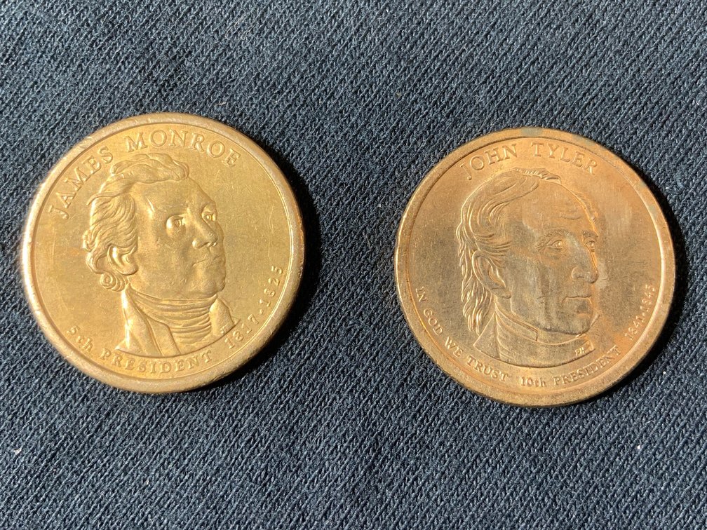 Image for USA PRESIDENT DOLLAR JOHN TYLER and USA PRESIDENT DOLLAR JAMES MONROE