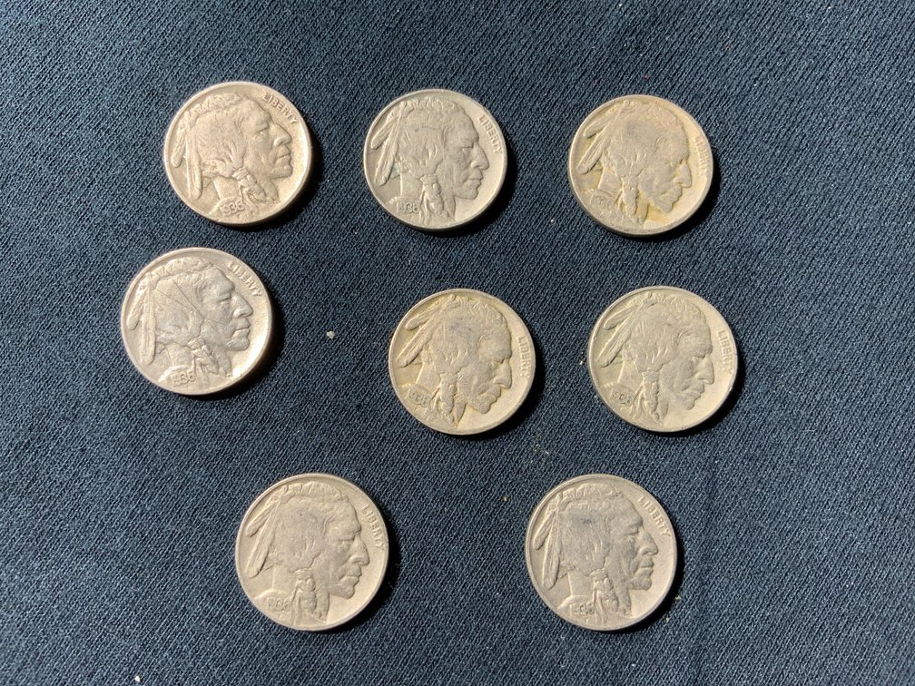 Image for 1936 USA BUFFALO NICKEL. 8 COINS