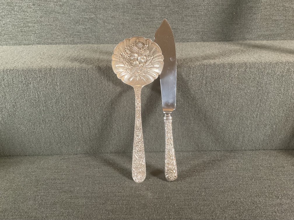 Image for S. Kirk & Son Sterling Berry Spoon and HH Cake Knife