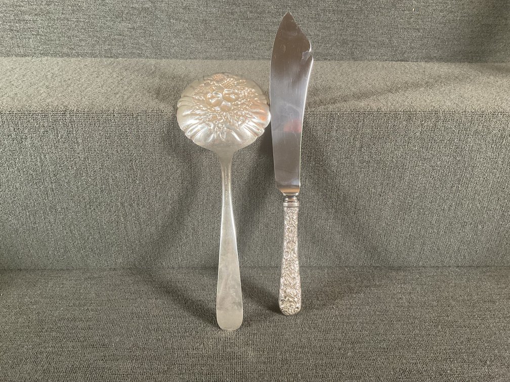 Image for S. Kirk & Son Sterling Berry Spoon and HH Cake Knife