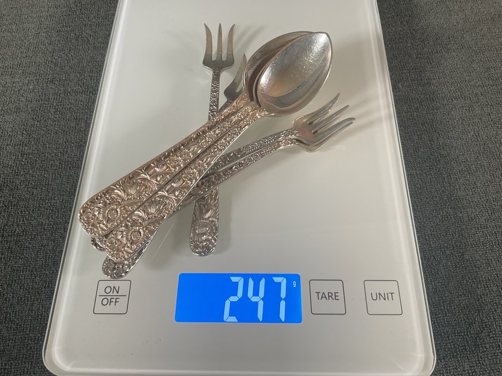 Image for S. Kirk & Son “Repousse” Heavy Sterling Silver Cocktail Forks and Tea Spoons