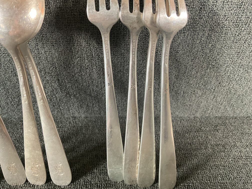 Image for S. Kirk & Son “Repousse” Heavy Sterling Silver Cocktail Forks and Tea Spoons