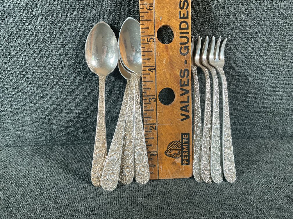 Image for S. Kirk & Son “Repousse” Heavy Sterling Silver Cocktail Forks and Tea Spoons