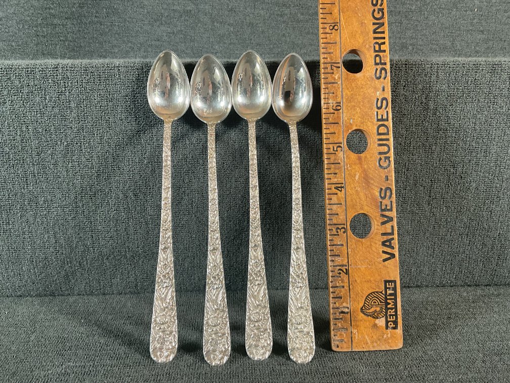 Image for S. Kirk & Son “Repousse” Heavy Sterling Silver  Iced Tea Spoons