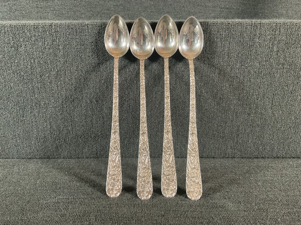 Image for S. Kirk & Son “Repousse” Heavy Sterling Silver  Iced Tea Spoons