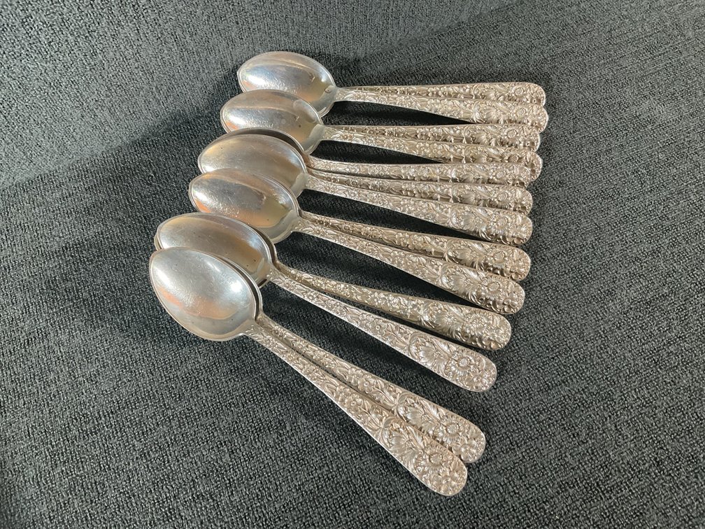 Image for S. Kirk and Son “Repousse” 1943 Heavy Sterling Silver Teaspoons