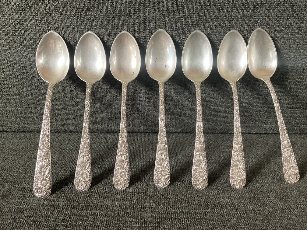 Image for S Kirk & Son “Repousse” Sterling Silver Tea Spoons