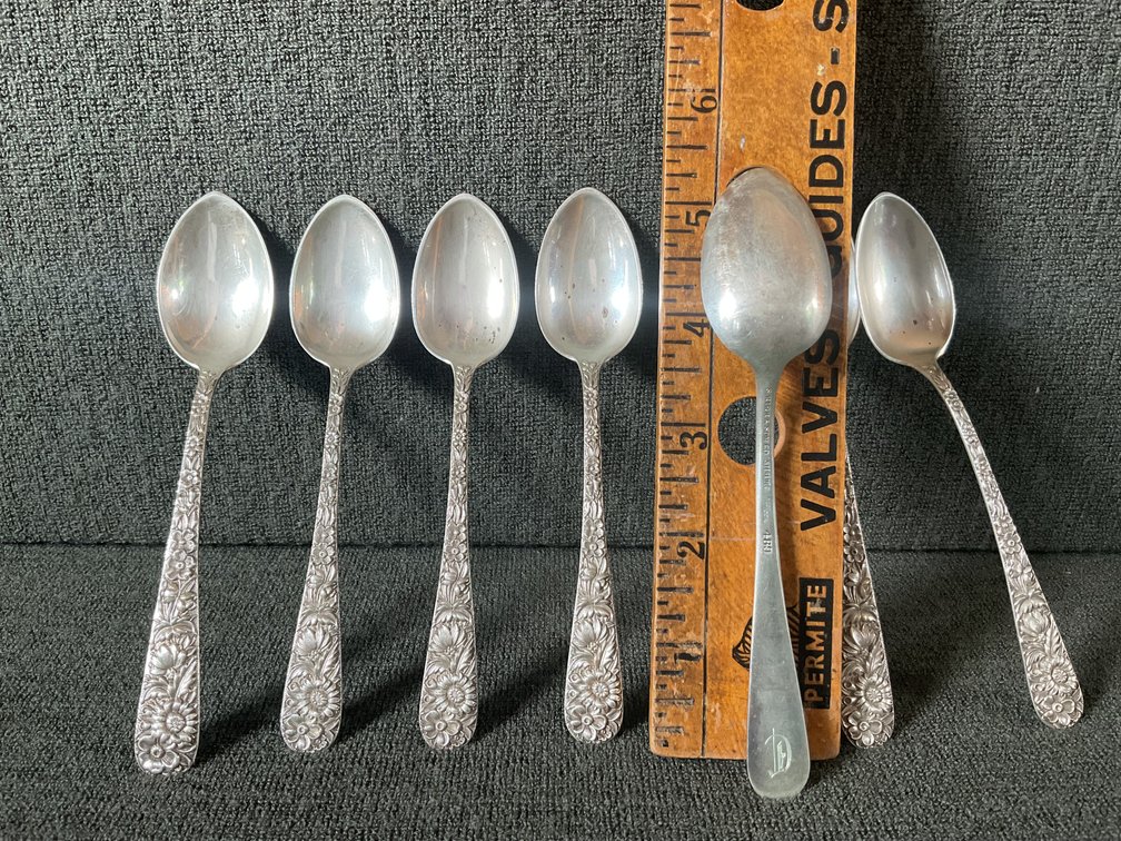 Image for S Kirk & Son “Repousse” Sterling Silver Tea Spoons