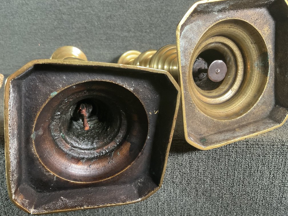 Image for Pair of Antique Brass Push Up Candlesticks