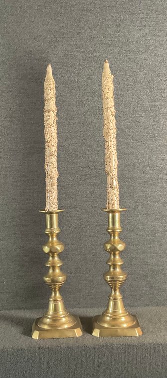 Image for Pair of Antique Brass Push Up Candlesticks