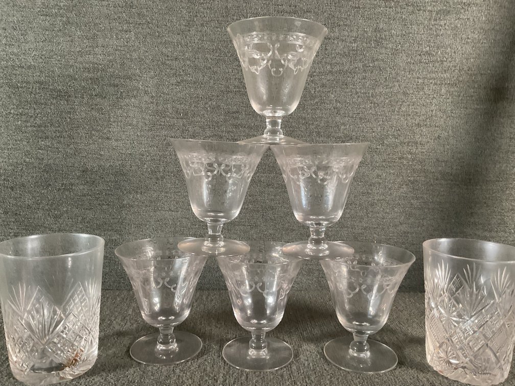 Image for Cut Crystal Low Ball Glasses and Needle Etched Stems