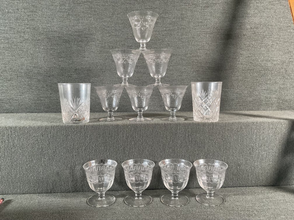 Image for Cut Crystal Low Ball Glasses and Needle Etched Stems