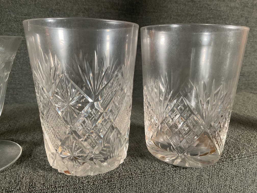 Image for Cut Crystal Low Ball Glasses and Needle Etched Stems