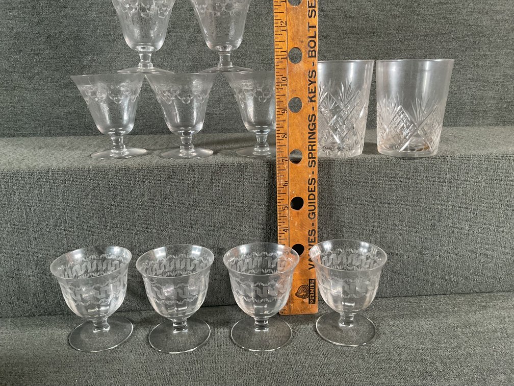 Image for Cut Crystal Low Ball Glasses and Needle Etched Stems