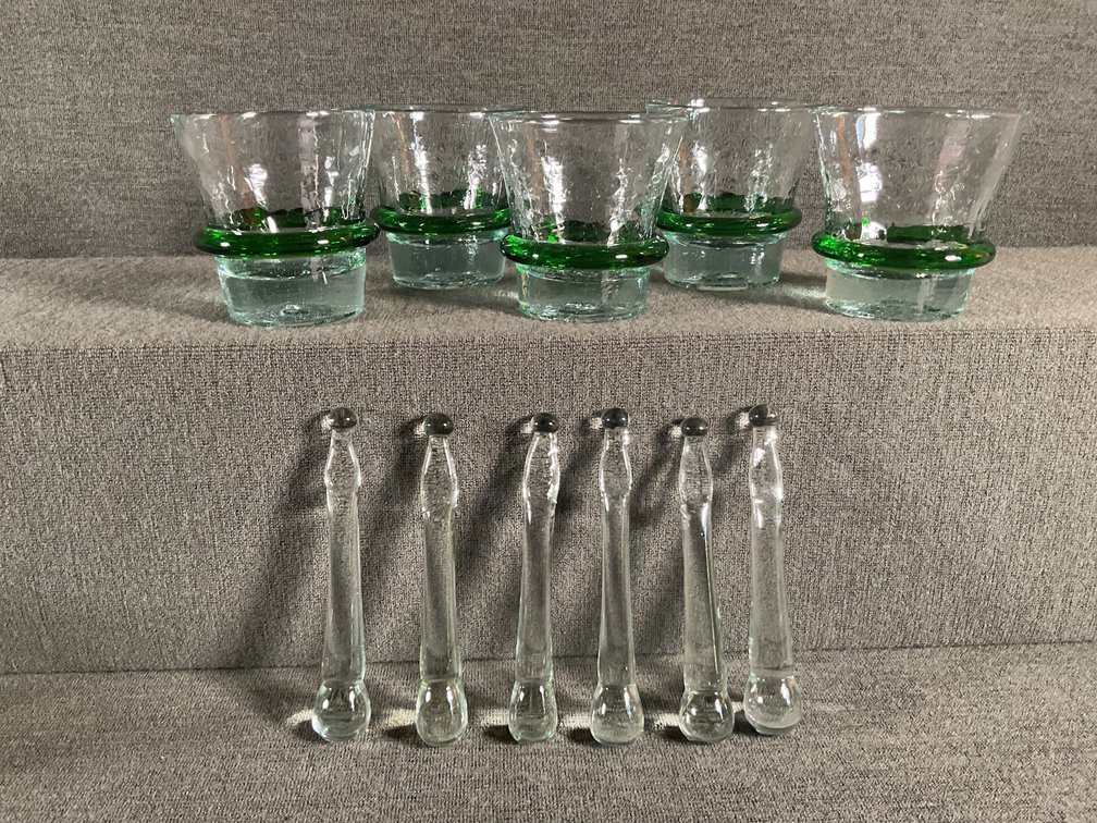 Image for Blenko Crackle Saturn Ring Low Ball Glasses with Muddlers