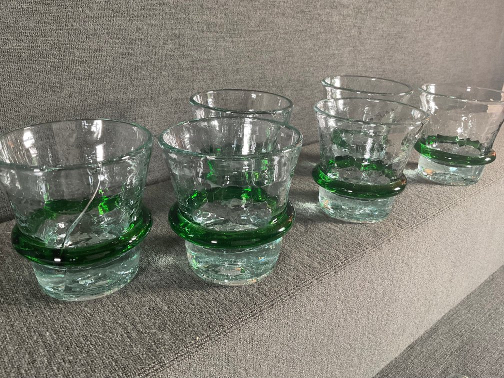 Image for Blenko Crackle Saturn Ring Low Ball Glasses with Muddlers