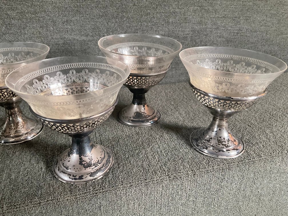 Image for Crystal Dessert Cups in Sterling Silver Base