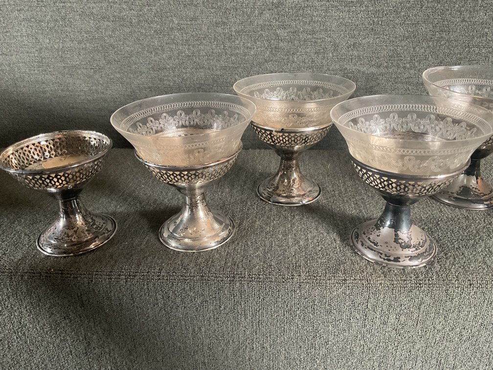 Image for Crystal Dessert Cups in Sterling Silver Base