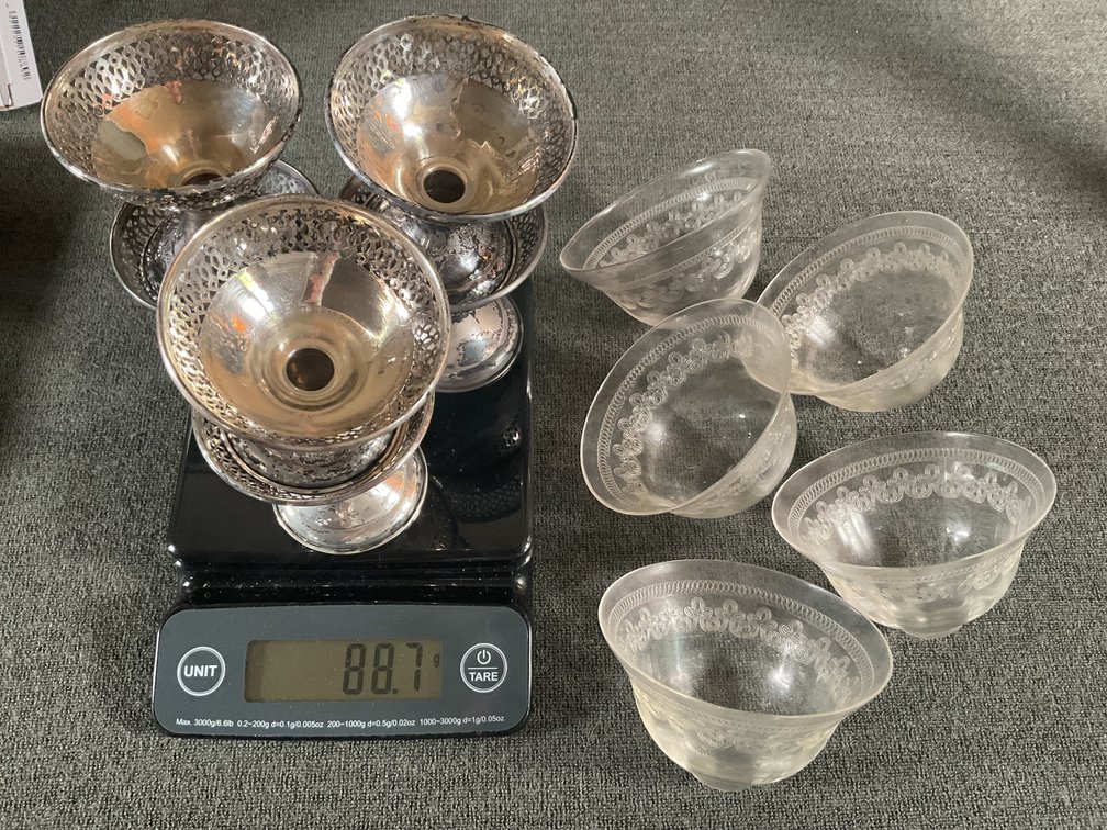 Image for Crystal Dessert Cups in Sterling Silver Base