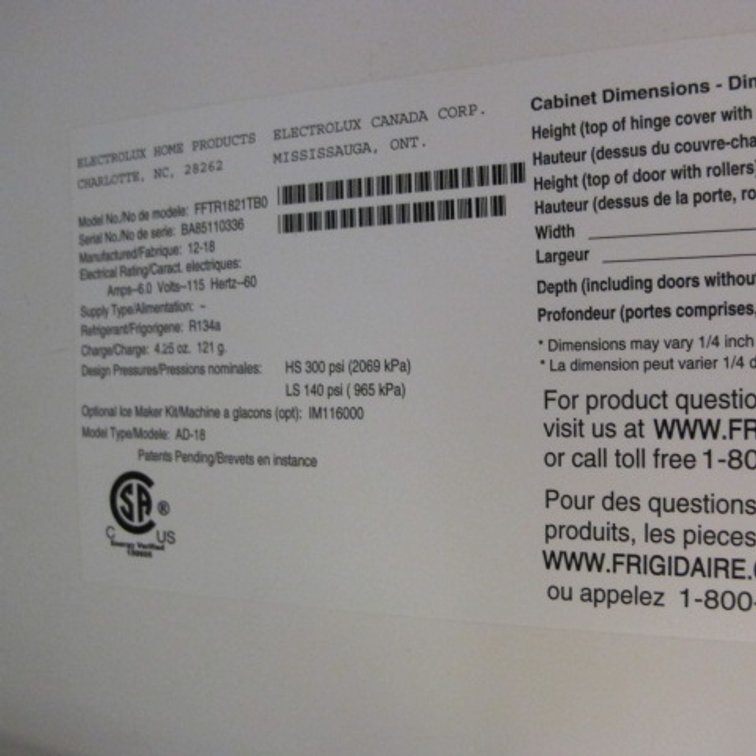 Image for Frigidaire Refrigerator