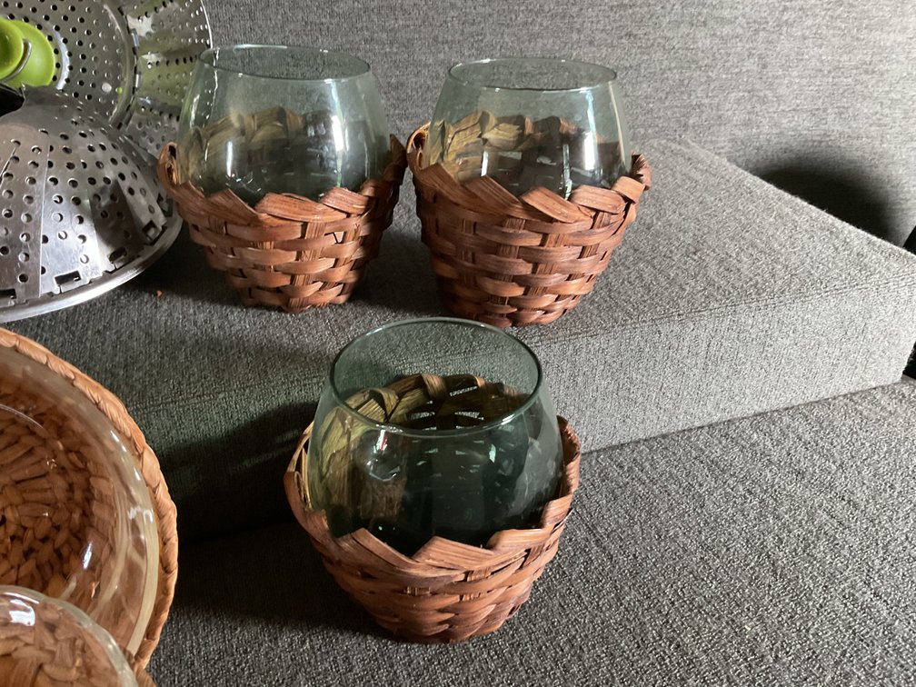 Image for Fire King Bowls in Woven Baskets