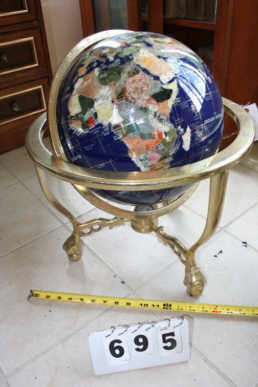 Image for World Globe Semi-Precious Inlaid Stone Brass Base