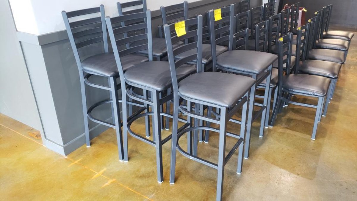 (3) Black Metal Stool with Black Vinyl Coushioned Seat