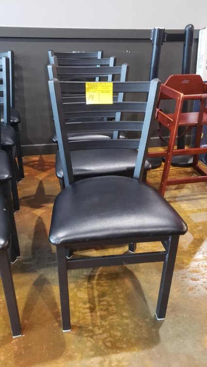 (4) Black Metal Chair with Black Vinyl Coushioned Seat