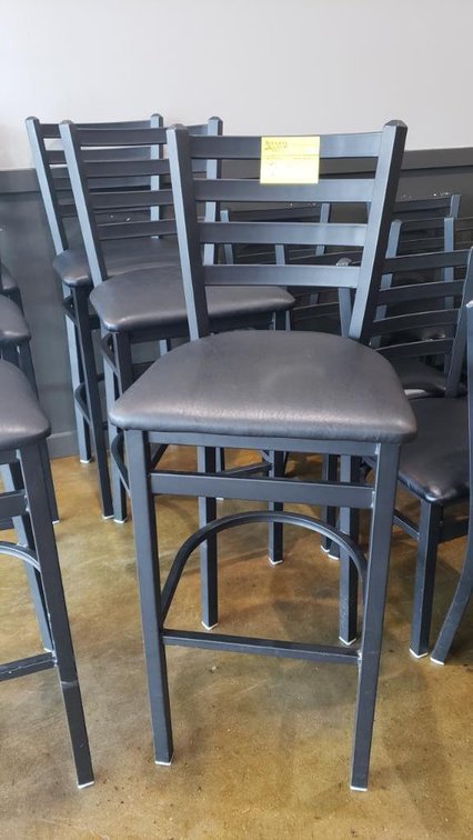 (3) Black Metal Stool with Black Vinyl Coushioned Seat