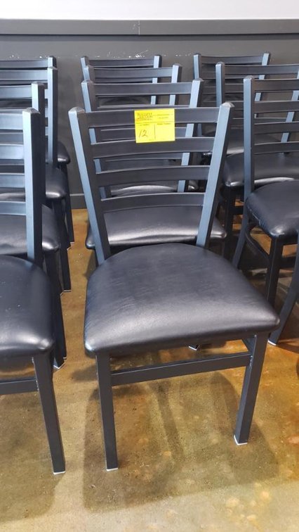 (4) Black Metal Chair with Black Vinyl Coushioned Seat