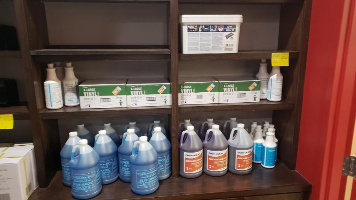 Assortment of Detergent Cleaner and Gloves