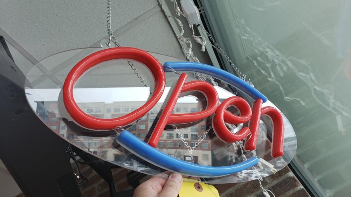 Lighted "Open" Sign In Window
