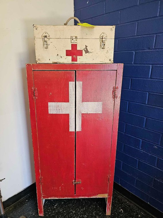 Wooden First Aid Kit and Cabinet - oah 52" x 25" across