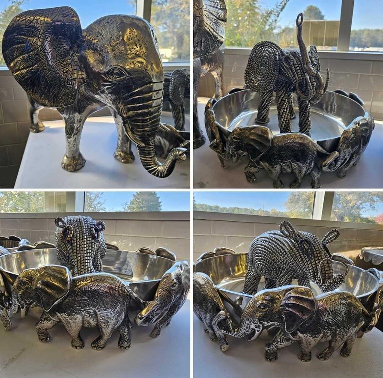 Metal Elephant Planter, Elephant and Warthog Figures with Decorative Elephant Bowls