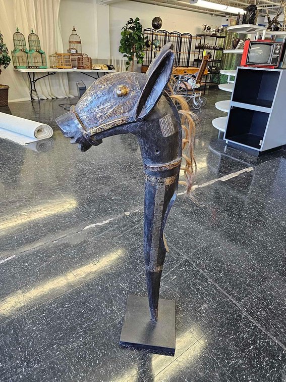 Bambara Horsehead / Dance Ritual Horse - Wood/Brass 4' Tall