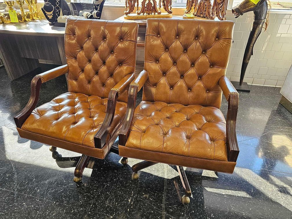Leathercraft Inc. Tufted Leather Executive Rolling Office Chairs