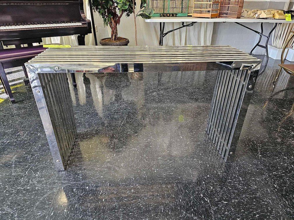Modernist Chrome Slat Hall Console Table - 28-3/4" t x 48" l x 16"w