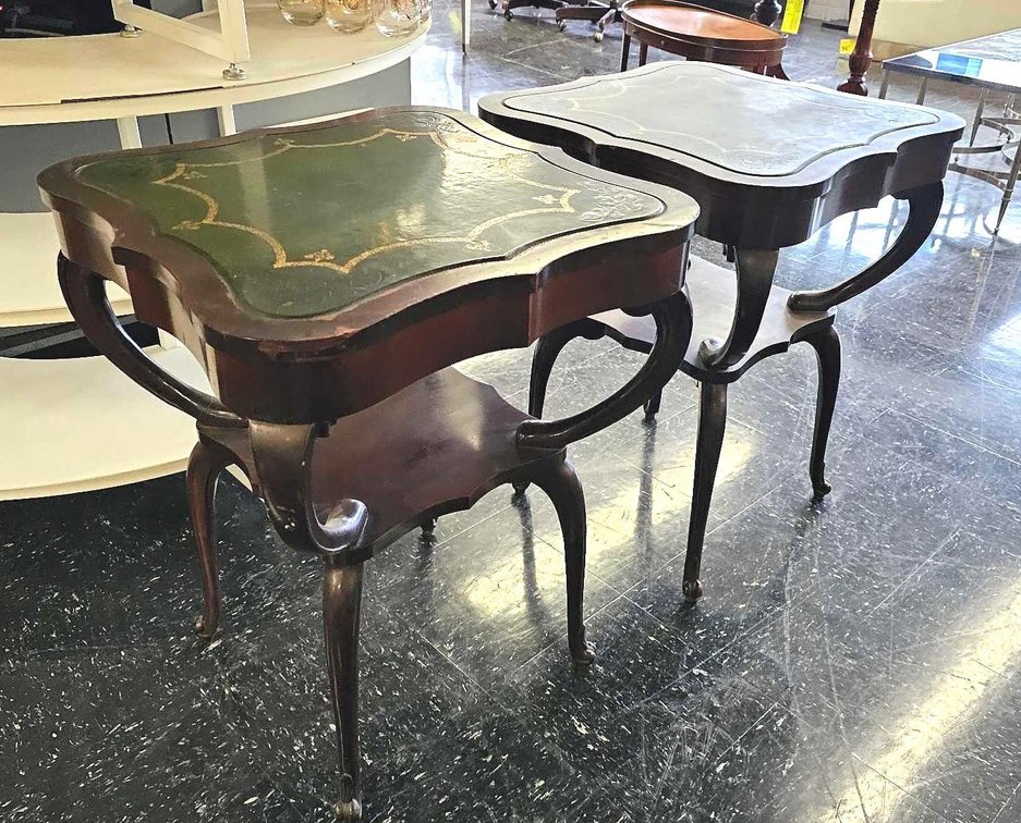 Regency Green Leather-top Lamp/Occasional Tables 29"T x 23"w x 23"d