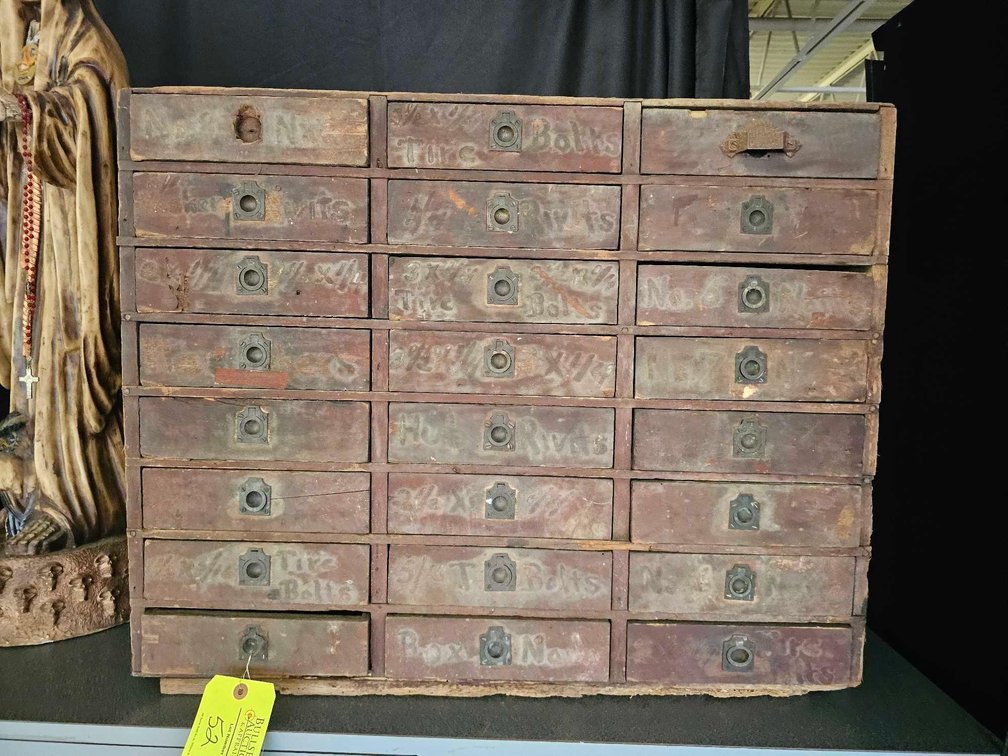Antique Hardware Cabinet- 26"t x 33"w x 16-1/2"