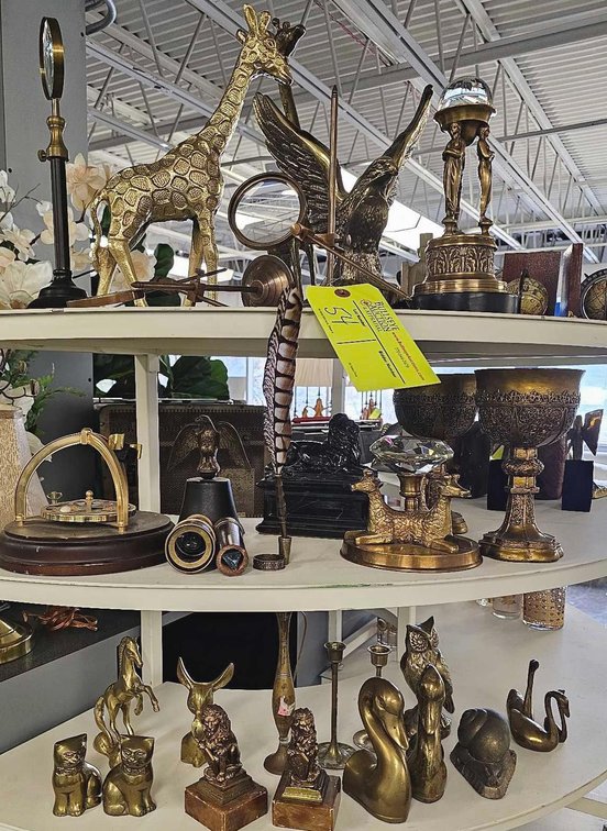 Assorted Bookends, Figurines, Magnifying Glasses, Chalices, Telescopes, and Decor