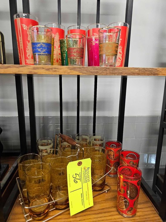 Decorative Hiball Drinking Glasses and Caddy
