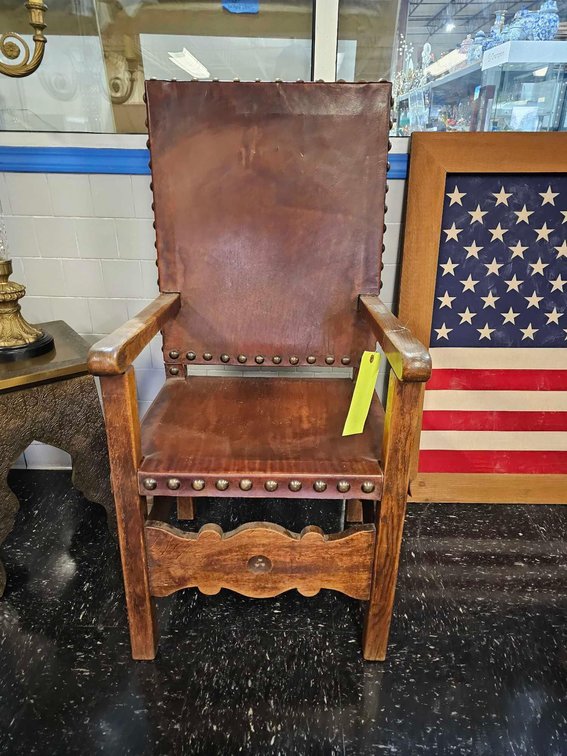 Lather Tacked Wooden Armchair