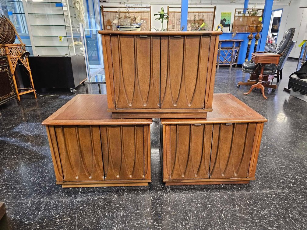 (3) Brasilia Style Mid-Century Modern Cabinets/Nightstands, D: 20"t x 26"w x 26"d
