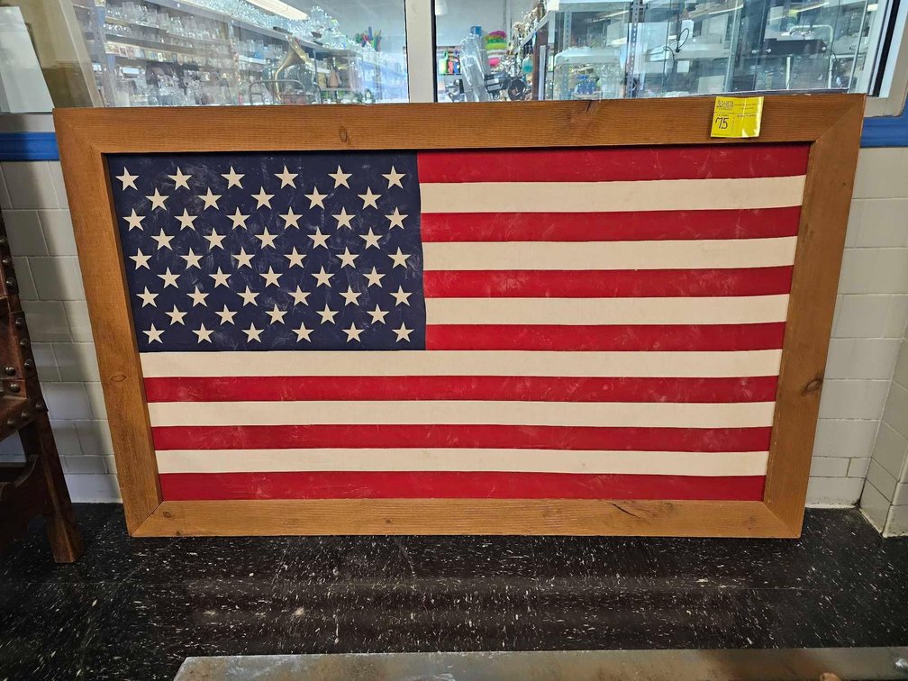 Framed Painted United States of America Flag - D: 41"t x 67"l