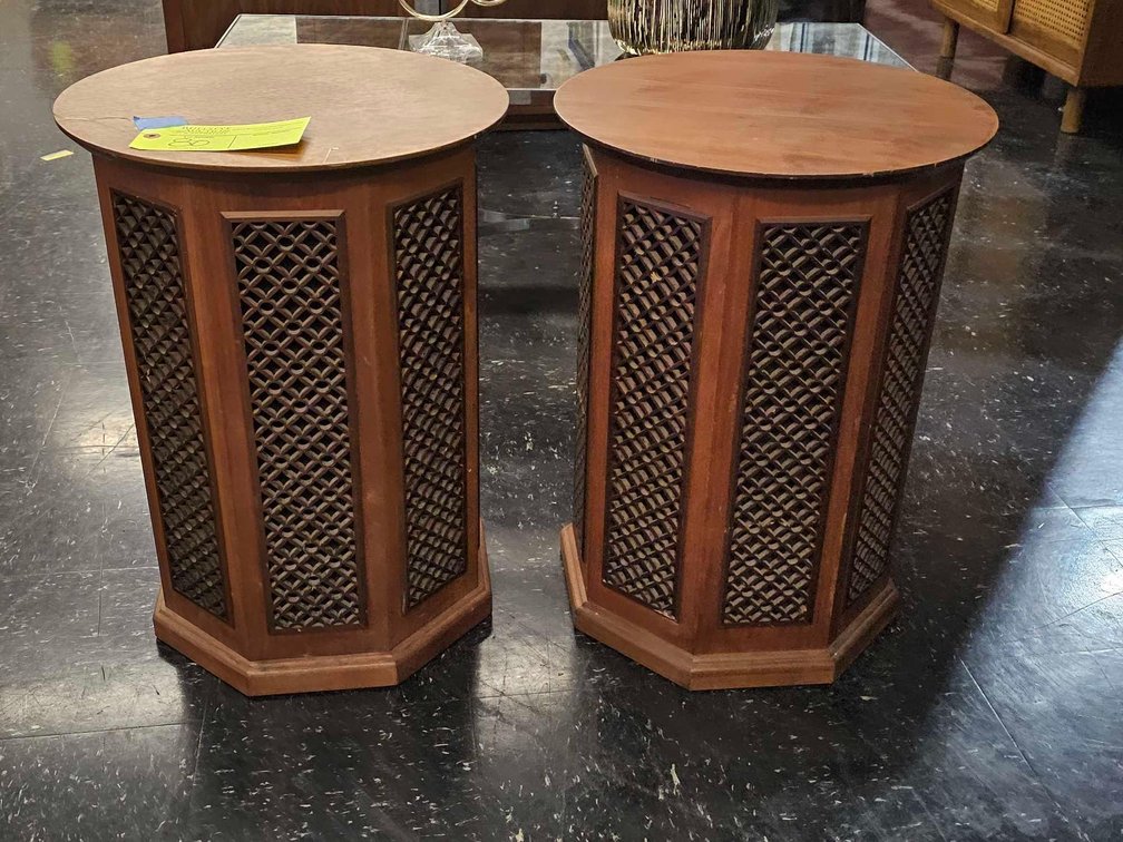 Pair of Olson 3-Way Speaker System S-879 - Side Table Style D: 26"t x 18-1/2"d
