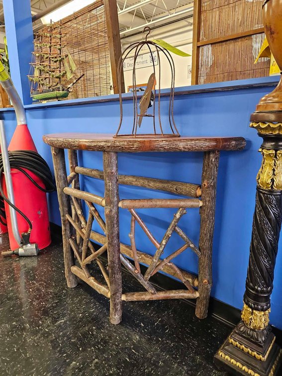 Hickory Twig Console Table (34-1/4"t 49"w x 16"d) and Birdcage Clock